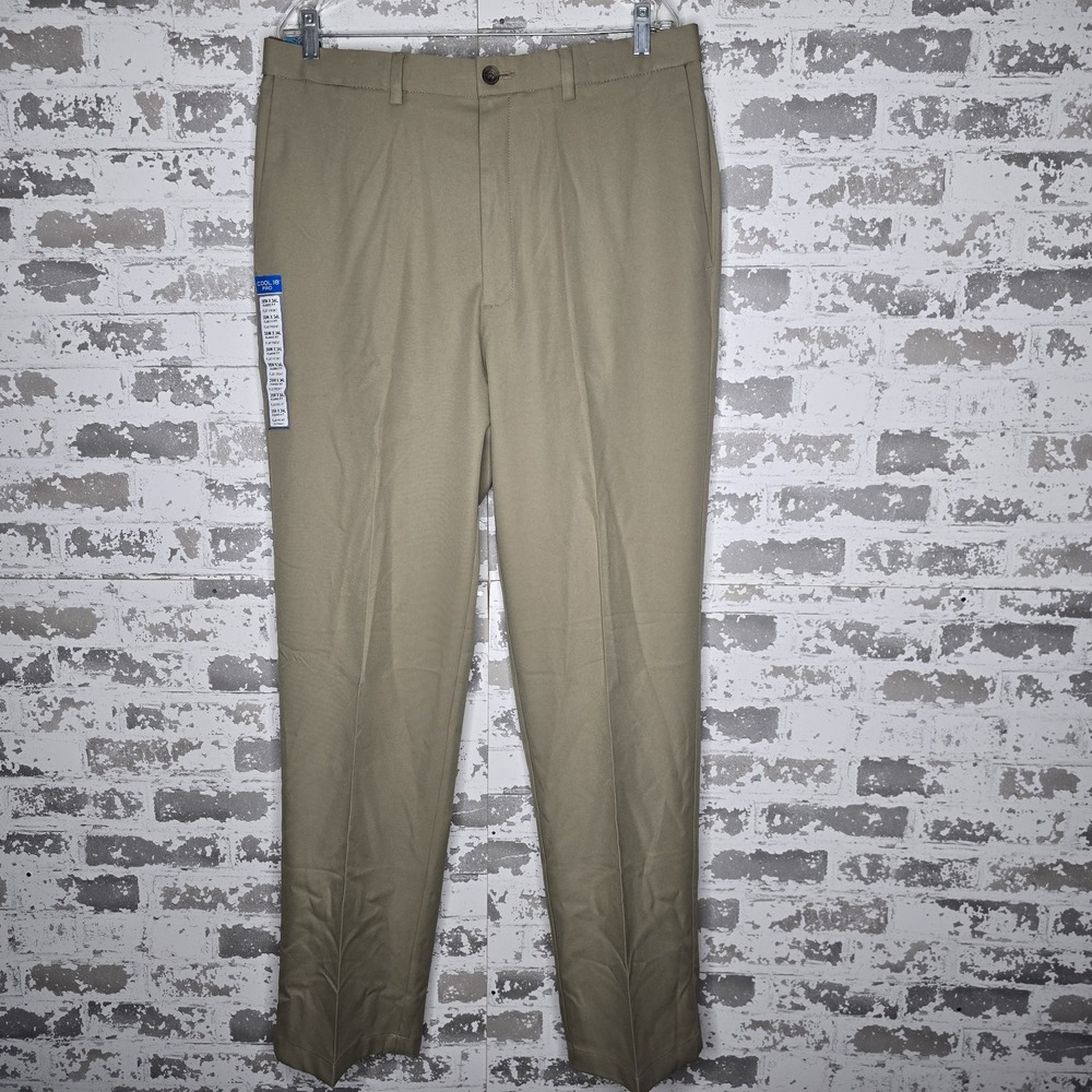 NEW Haggar Pants Mens 36x34 Tan Cool Pro 18 Gabardine Straight Leg Shirt Gripper